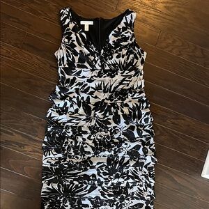 London Times Monochrome Floral Midi Dress
